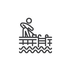 Person cleaning a pool line icon
