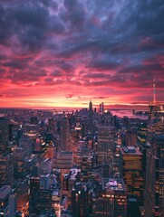 Obraz premium Cityscape at Sunset from Rooftop View