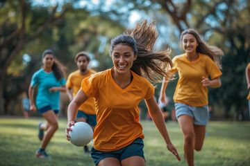 Obraz premium Girls Playing Handball with Determination, Joy and Team Spirit