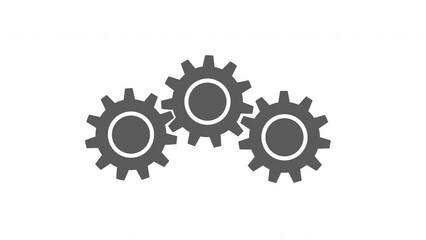 Three gears gray gear icons shapes rotating work concept 2d animation white