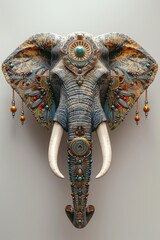 Obraz premium a 3D render of a symmetrical elephant head and neck, no background, symmetrical art