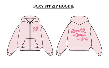 Front back Boxy zipper hoodie mock up design, which can be edited as needed in vector form.This design is for store products, templates, hoodie designs, mock ups, and others related to fashion