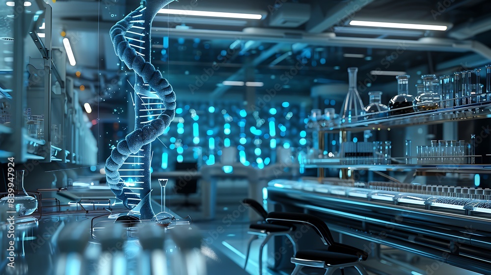 Poster advanced dna research lab with futuristic technology