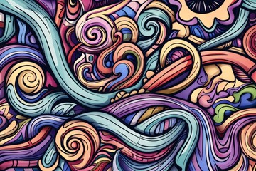 Cartoon cute doodles of intersecting curves and loops forming intricate patterns, Generative AI