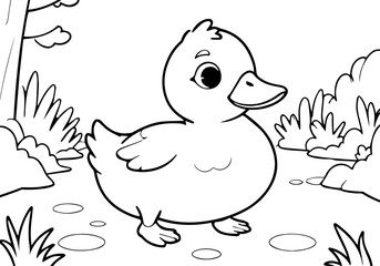Coloring page of little duck for kids coloring book