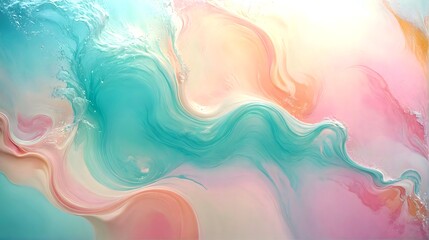 A splash of pastel colors creating a soft, fluid abstract image with gentle curves and blending. Art. Turquoise. Pink. Background. Illustration. 1