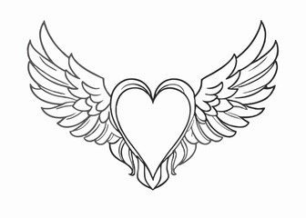 Fototapeta premium Continuous one line drawing of angel wings illustration, Heart with wings outline design 