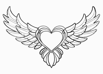 Fototapeta premium Continuous one line drawing of angel wings illustration, Heart with wings outline design 