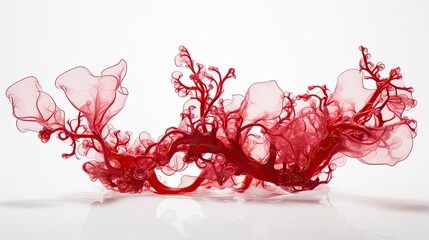 vibrant red algae white background