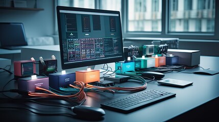 connected desk mockup cable