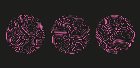 Textura retro futurista dibujada a mano en círculos, color rosa. Vector