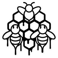 Three melted bees in Front of a melted honeycomb vector illustration 