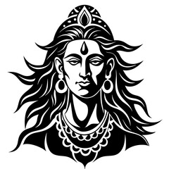 Lord Shiva face Indian look vector silhouette illustration