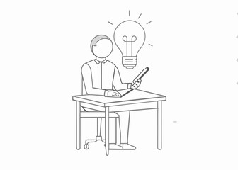 Continuous one line drawing of man with bulb as head reading book on the armchair. Bulb head reading book in single outline vector illustration. bulb head, idea concept