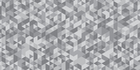 Abstract geometric black and gray background seamless mosaic and low polygon triangle texture wallpaper. Triangle shape retro wall grid pattern geometric ornament tile vector square element texture.