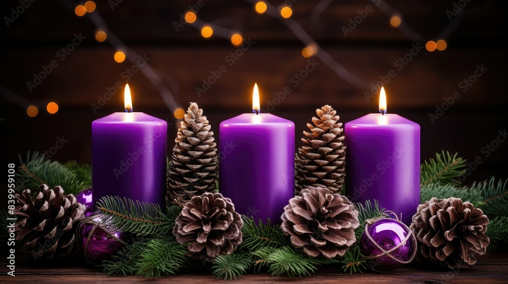 Wall mural wreath advent candles purple