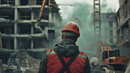 construction engineering project concept,sunrise at the construction site,Construction worker and engineer,generative ai