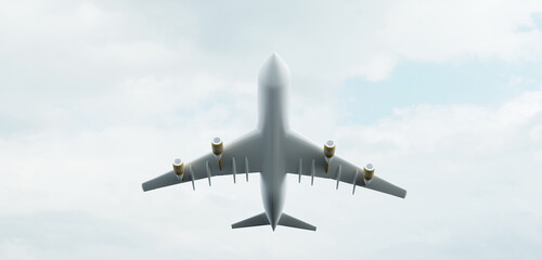 airplane flying in the sky cloudy sky 3D illustration