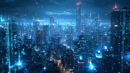 Fototapeta premium Dazzling Futuristic Metropolis with Interconnected Smart City Infrastructure and Advanced Autonomous Services