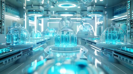 Futuristic pharmaceutical lab equipped with advanced technology