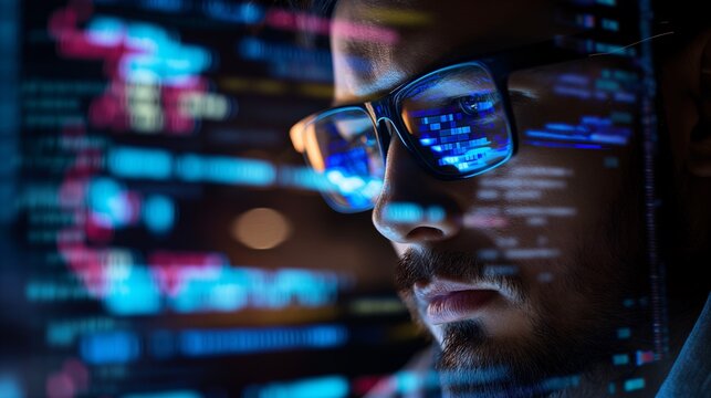 Double Exposure of Web Developer with Laptop and Code