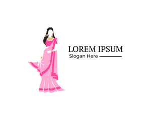 saree logo with luxurious fabric wave design vector illustration	