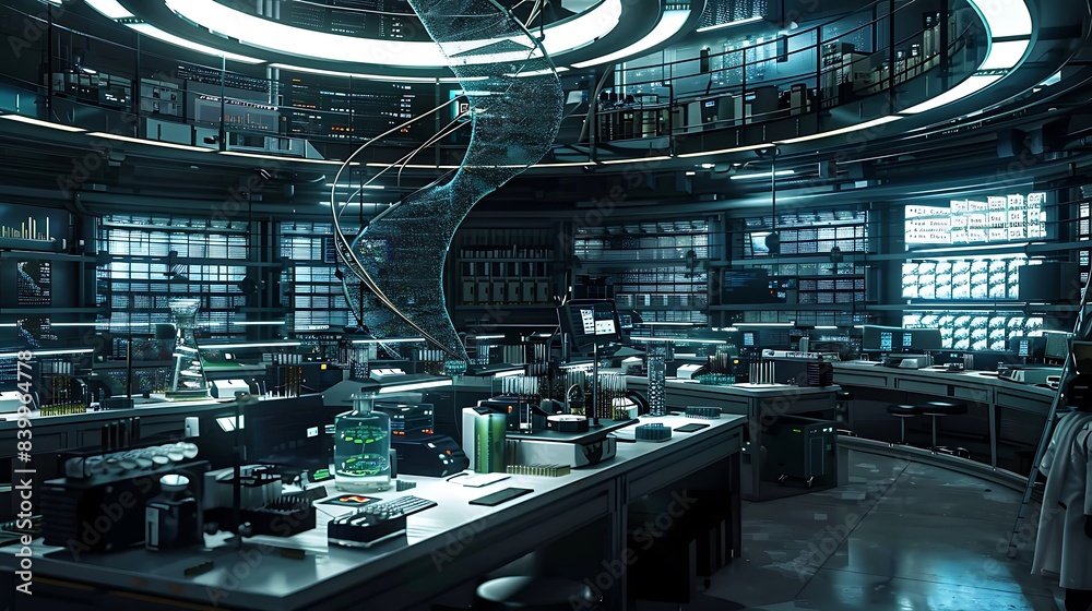 Aufkleber high-tech bioinformatics center with spiral dna