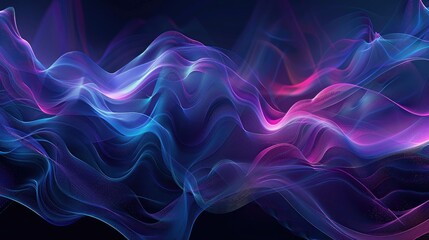 Fototapeta premium Luminous ultraviolet waves rippling in a dark, ethereal void