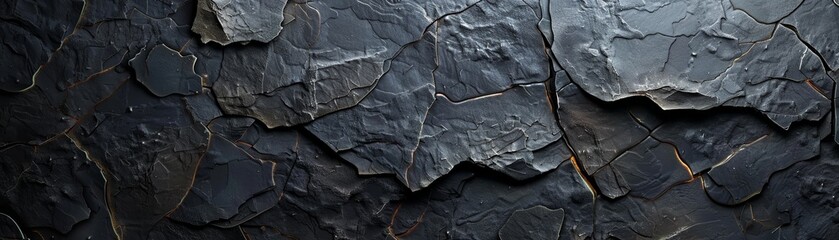Dark textured slate rock background with natural layered patterns and rough surface, ideal for design backdrops and artistic projects.