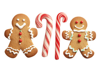 Set of Candy cane and Gingerbread man cookie biscuit on transparent background