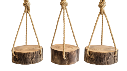 Old wooden scales, Set of Wooden stump wood rope swing on transparent background