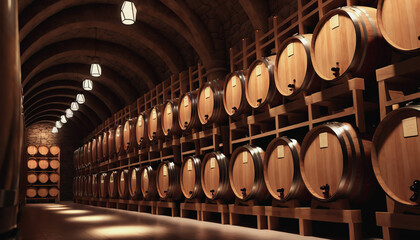 Wine festival in Portugal, wine warehouse. barrels of wine. the wine cellar. long-term storage of wine