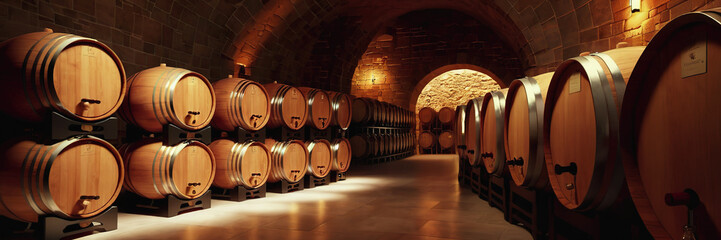 Wine festival in Portugal, wine warehouse. barrels of wine. the wine cellar. long-term storage of wine