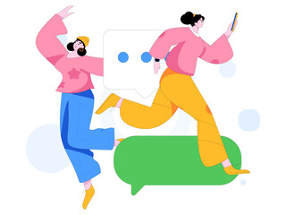 Virtual characters social communication concept business flat vector hand drawn illustration
