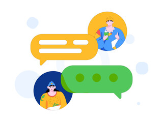 Virtual characters social communication concept business flat vector hand drawn illustration
