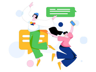 Virtual characters social communication concept business flat vector hand drawn illustration
