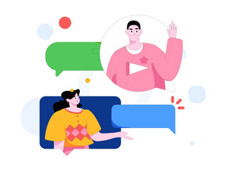 Virtual characters social communication concept business flat vector hand drawn illustration
