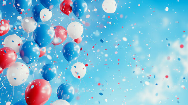 Viele Luftballons iinn den Nationalfarben von Frankreich