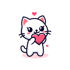 Vector cute cat mascot brings love