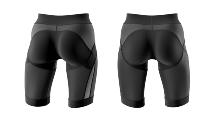 2 Set of black and dark grey, unisex running shorts boxer bottom, front, back and side view on transparent background