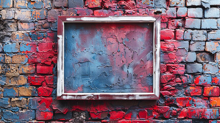 Naklejka premium Old weathered brick wall with a picture frame. Toned.