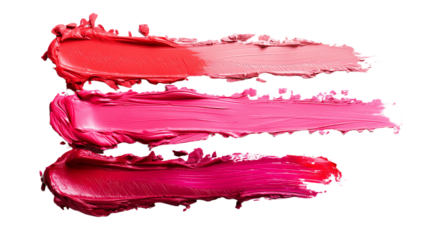 Red paint splashes, Creative advert. Assorted Lipstick smear smudge swatch isolated 