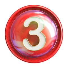Red Button 3D Number 3