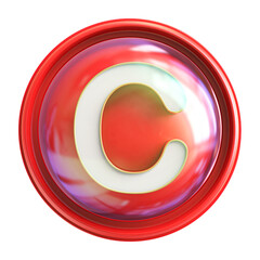 Button Red 3D Font Letter C uppercase