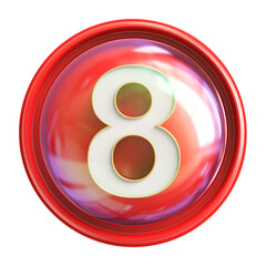 Red Button 3D Number 8