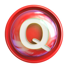 Button Red 3D Font Letter Q uppercase