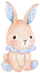 Watercolor baby bunny sitting for baby shower boy blue color