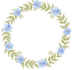 Watercolor Blue Flower Circle Wreath Frame