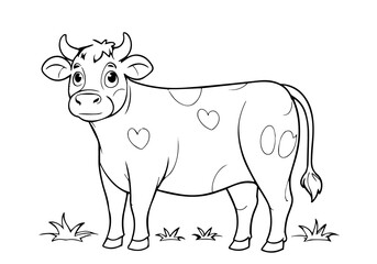 Coloring page of cow for kids coloring book