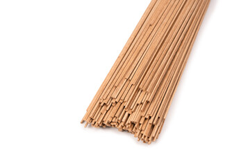 Buckwheat noodles isolated on a white background.